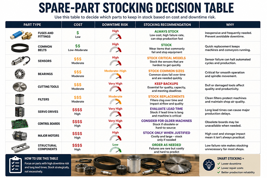 Spare part stocking decision table Spare part stocking decision table